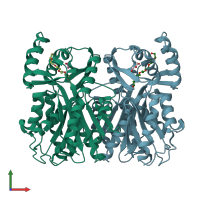 PDB entry 1u0m coloured by chain, front view.