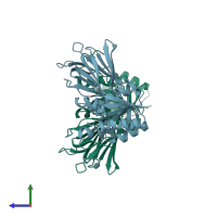 PDB entry 1u0t coloured by chain, side view.
