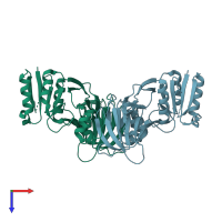 PDB entry 1u0t coloured by chain, top view.