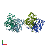 PDB entry 1u0w coloured by chain, front view.