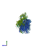 PDB entry 1u0w coloured by chain, side view.