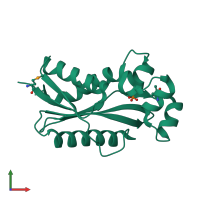 PDB entry 1u14 coloured by chain, front view.