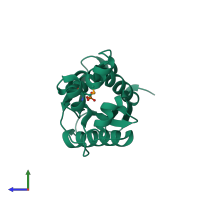PDB entry 1u14 coloured by chain, side view.