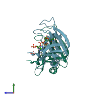 PDB entry 1u1b coloured by chain, side view.