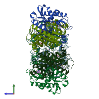 PDB entry 1u1d coloured by chain, side view.