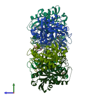 PDB entry 1u1g coloured by chain, side view.
