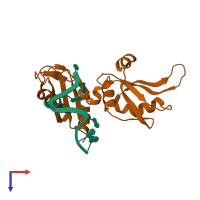 PDB entry 1u1q coloured by chain, top view.