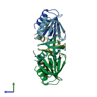 PDB entry 1u1t coloured by chain, side view.