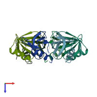 PDB entry 1u1t coloured by chain, top view.