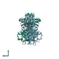 PDB entry 1u1w coloured by chain, side view.