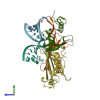 PDB entry 1u1y coloured by chain, side view.