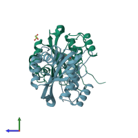 PDB entry 1u20 coloured by chain, side view.
