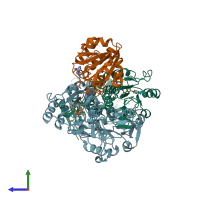 PDB entry 1u2d coloured by chain, side view.