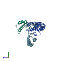 PDB entry 1u2m coloured by chain, side view.