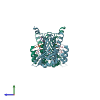 PDB entry 1u2o coloured by chain, side view.