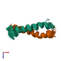 PDB entry 1u2u coloured by chain, ensemble of 27 models, top view.
