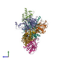 PDB entry 1u2v coloured by chain, side view.