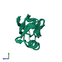 PDB entry 1u37 coloured by chain, ensemble of 20 models, side view.