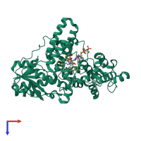 PDB entry 1u3d coloured by chain, top view.