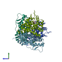 PDB entry 1u3q coloured by chain, side view.