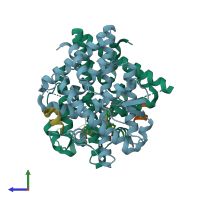 PDB entry 1u3r coloured by chain, side view.