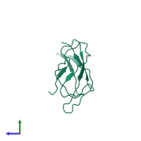 PDB entry 1u42 coloured by chain, side view.