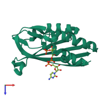 PDB entry 1u43 coloured by chain, top view.