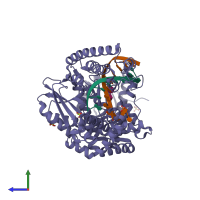 PDB entry 1u45 coloured by chain, side view.