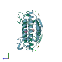 PDB entry 1u4j coloured by chain, side view.