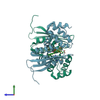 PDB entry 1u55 coloured by chain, side view.