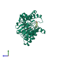 PDB entry 1u5a coloured by chain, side view.