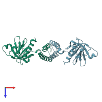 PDB entry 1u5e coloured by chain, top view.