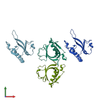 PDB entry 1u5g coloured by chain, front view.