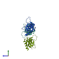 PDB entry 1u5g coloured by chain, side view.