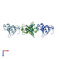 PDB entry 1u5g coloured by chain, top view.