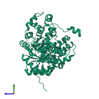 PDB entry 1u5j coloured by chain, side view.