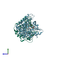 PDB entry 1u5r coloured by chain, side view.