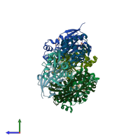 PDB entry 1u5w coloured by chain, side view.