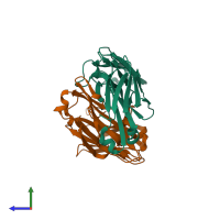 PDB entry 1u6a coloured by chain, side view.