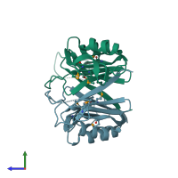 PDB entry 1u6l coloured by chain, side view.