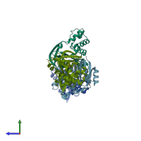 PDB entry 1u6m coloured by chain, side view.