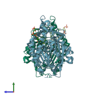 PDB entry 1u6s coloured by chain, side view.