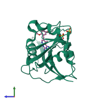 PDB entry 1u71 coloured by chain, side view.