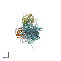 PDB entry 1u74 coloured by chain, side view.