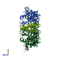 PDB entry 1u7k coloured by chain, side view.