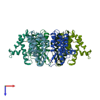 PDB entry 1u7k coloured by chain, top view.
