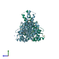 PDB entry 1u7n coloured by chain, side view.