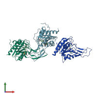 PDB entry 1u7z coloured by chain, front view.