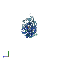 PDB entry 1u80 coloured by chain, side view.