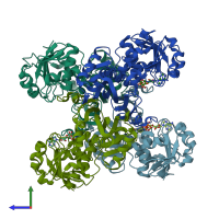 PDB entry 1u8f coloured by chain, side view.